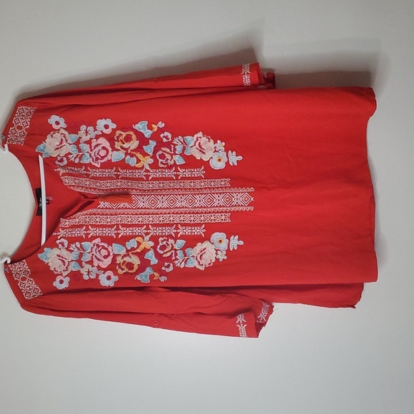 Andree By Unit Womens Plus Size BoHo Embroidered Spring Summer Blouse Top 1X - Picture 1 of 9